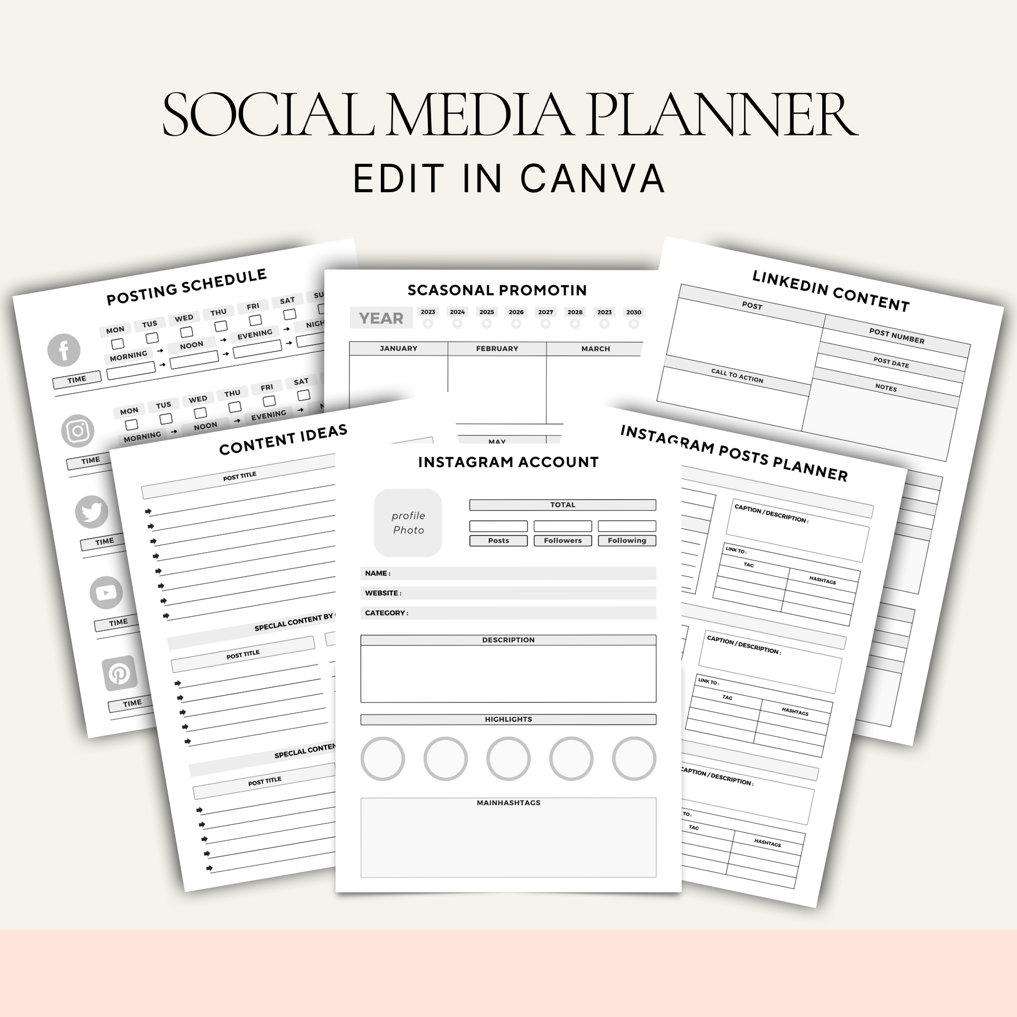 Editable Social Media Planner